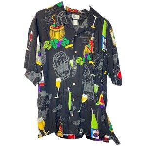 Cherokee Waikiki Wear Wine Print Hawaiian Men  Shirt Size Large